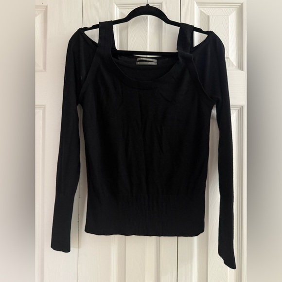 Anthropologie Black Jamie Ribbed Open Cold Shoulder Long Sleeve Knit Sweater S - Picture 8 of 8